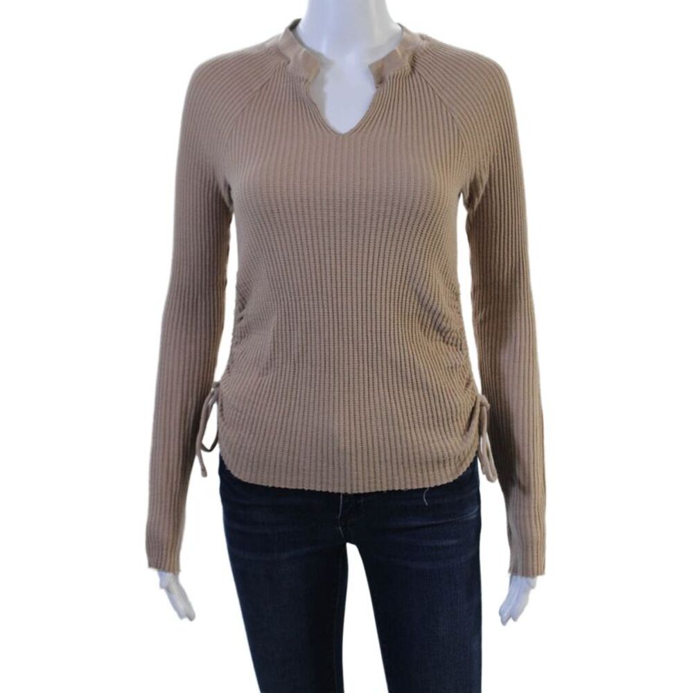 The Range Women Pullover V-Neck Beige Sweater Long Sleeve Size S